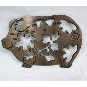 Vintage Copper Plated Pig Trivet Cast Iron Wall Hanging Decor 8.5" X 5.5"